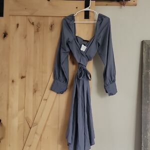 Chic Long Sleeve Wrap Dress in Slate Blue